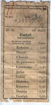 Bilet blankietowy Kościańskiej Kolei Powiatowej z 1936 r.