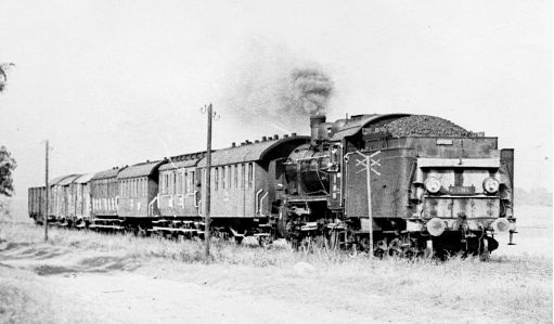Pociąg osobowo-towarowy prowadzony parowozem Ok1. Lato 1969 odcinek Choryń-Rogaczewo ok. 1 km przed stacją Rogaczewo. Fot. Jerzy Karg